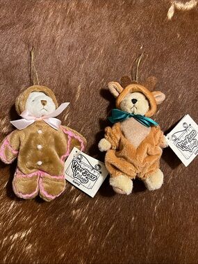 GANZ Wee Bear Village Moose and Gingerbread Plush Ornament Pair, 1995